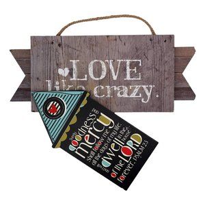 Hanging Wood Sign Lot Of 2 Love Like Crazy Psalm 23 Word Sayings Home Decor New